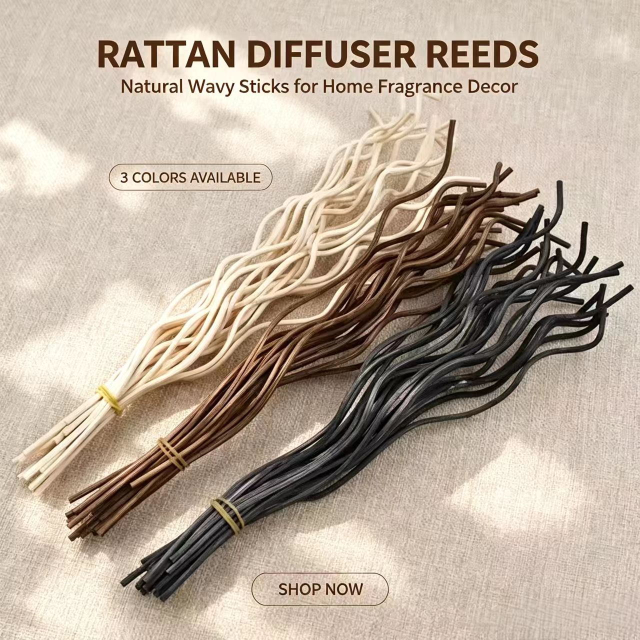 Home Fragrance Oud - 20Pcs Long Wavy Rattan Reed Diffuser