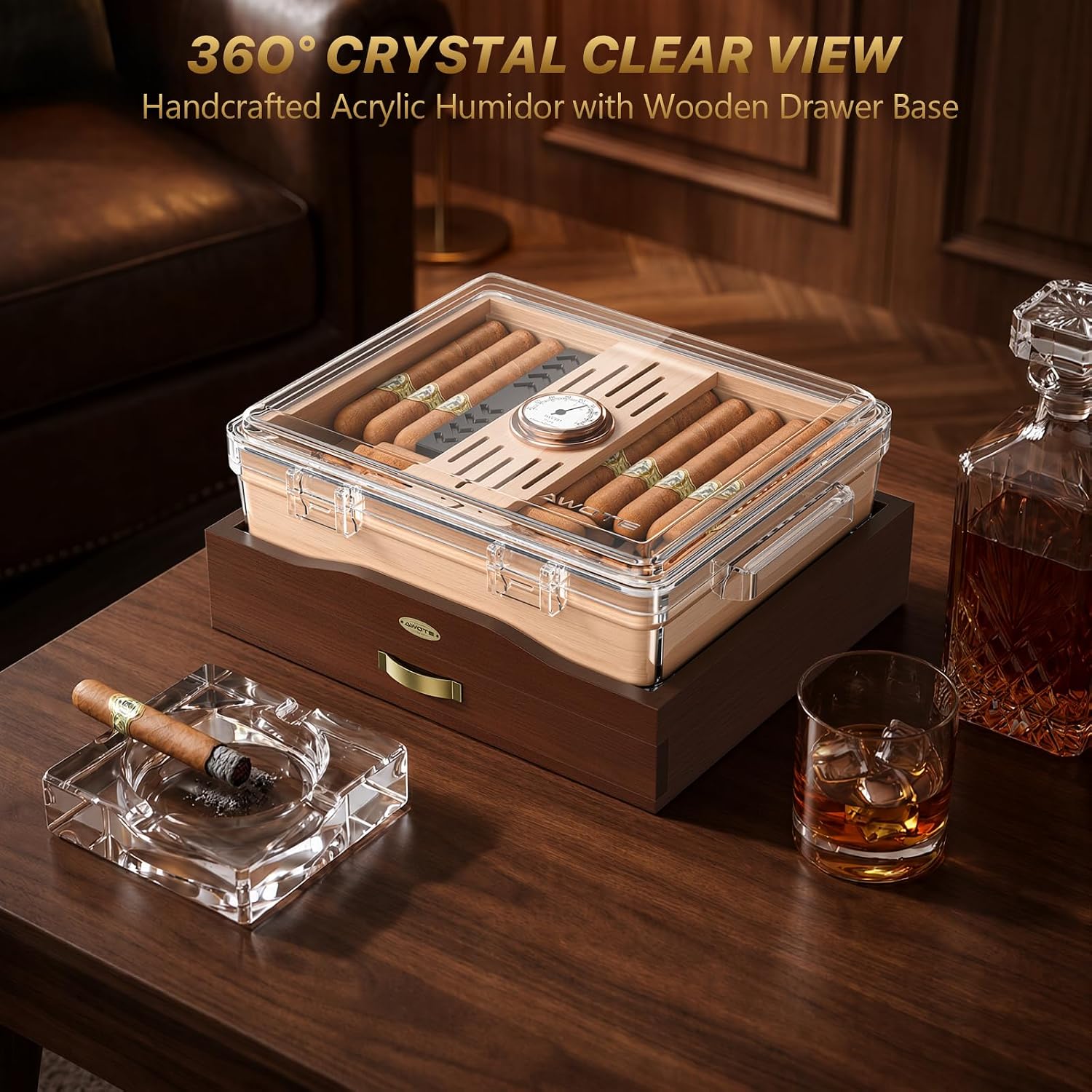 Acrylic Cigar Humidor Box, Des - đánh giá và giá Home Fragrance Maple Walnut