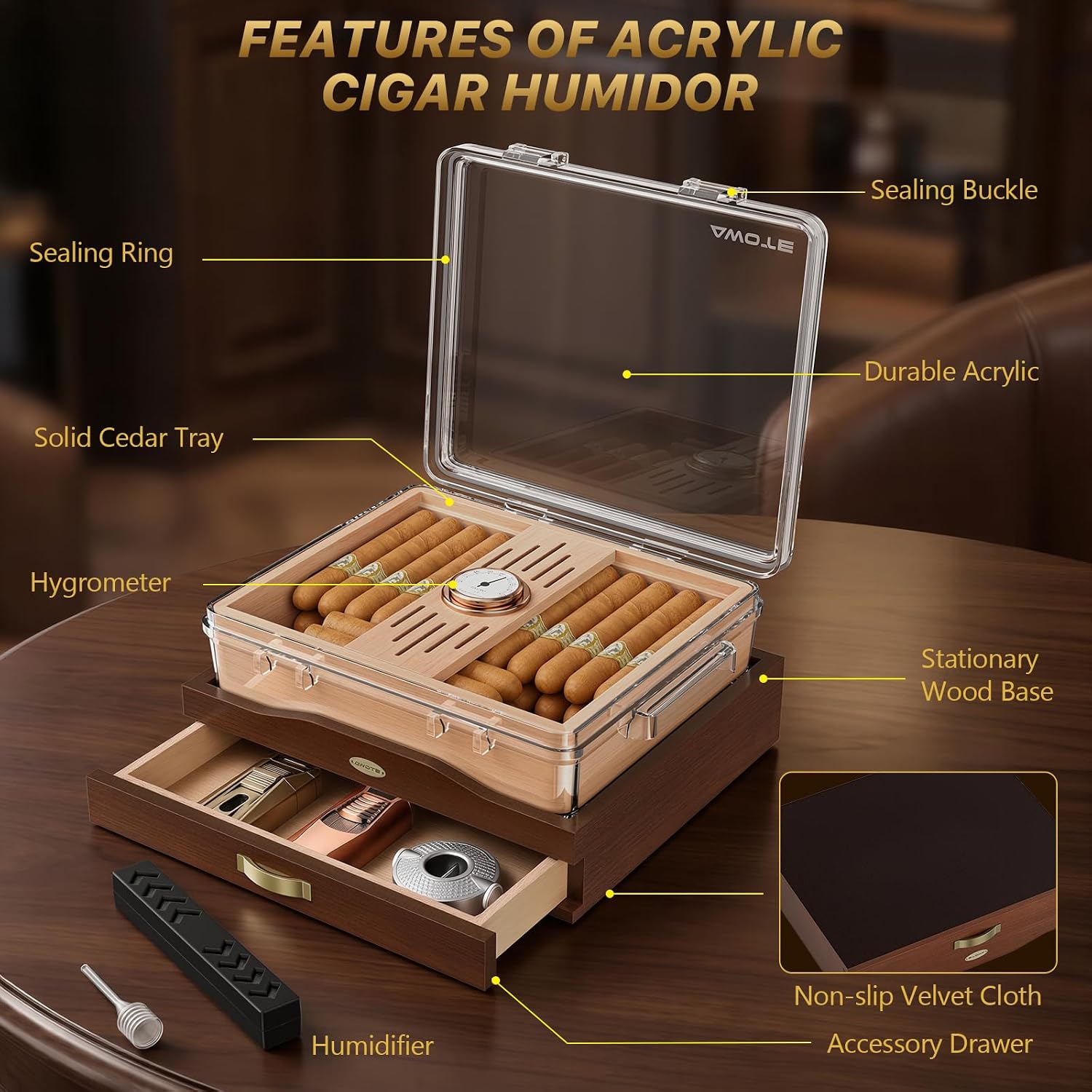Acrylic Cigar Humidor Box, Des - đánh giá và giá Home Fragrance Maple Walnut