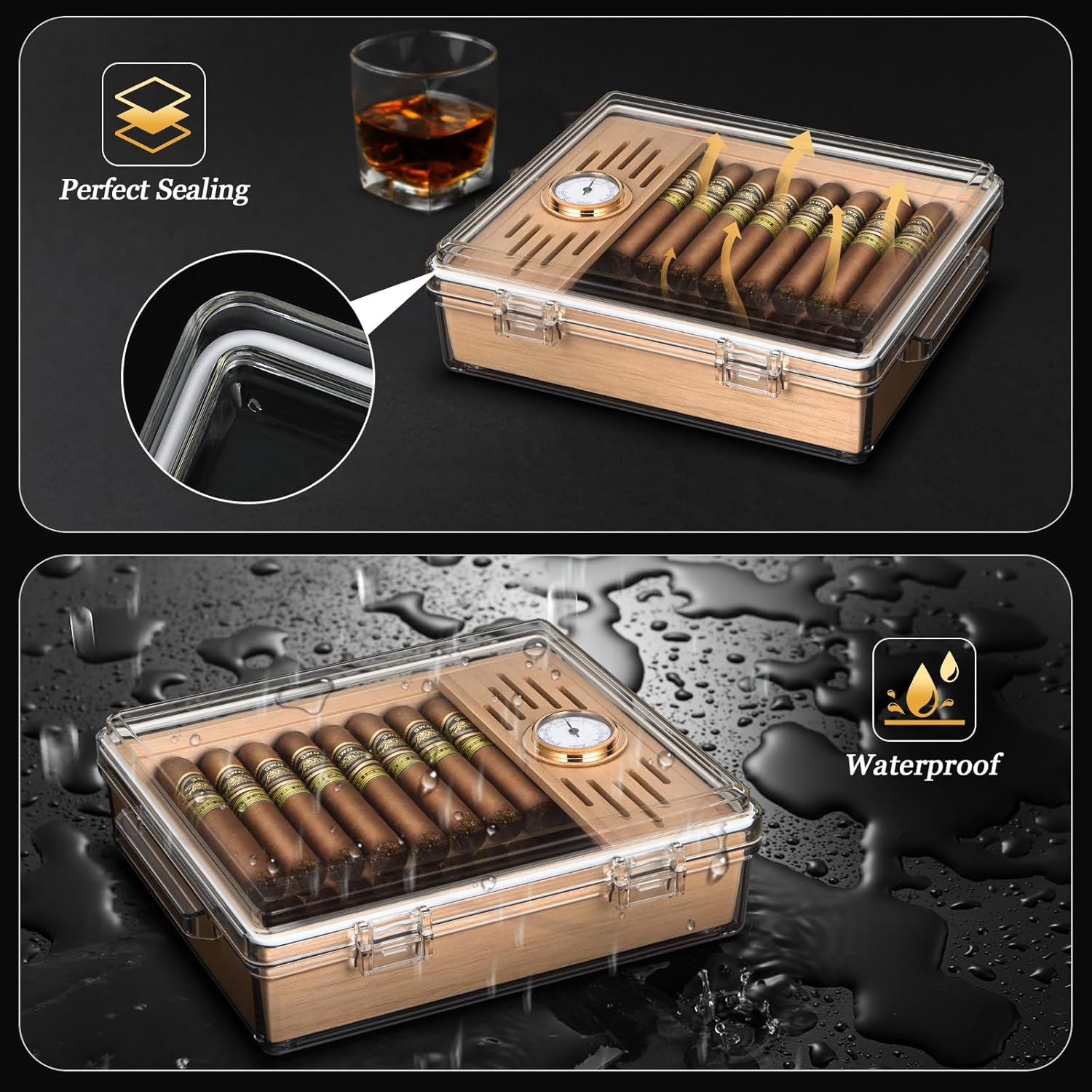 Acrylic Cigar Humidor, Box wit - đánh giá và giá Home Fragrance Maple Walnut